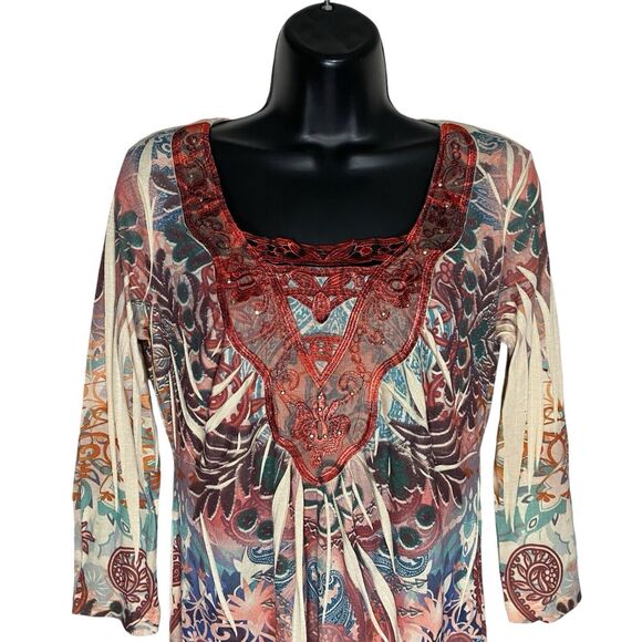 Energe Y2K Top Womens Small Fairy Whimsigoth Hippie Lace Boho 3/4 Sleeve Blouse - Picture 4 of 13